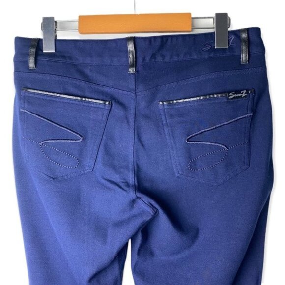 Seven 7 Blue Pants with Faux Leather  Trim - Picture 3 of 9